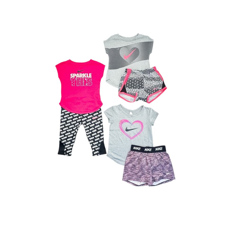 Nike Dri-Fit Pink Black Girls 6pc Activewear Athleisure Outfits Bundle Size 2T